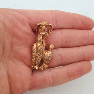 Vintage Gold Tone Poodle Dog Brooch Pin Unsigned